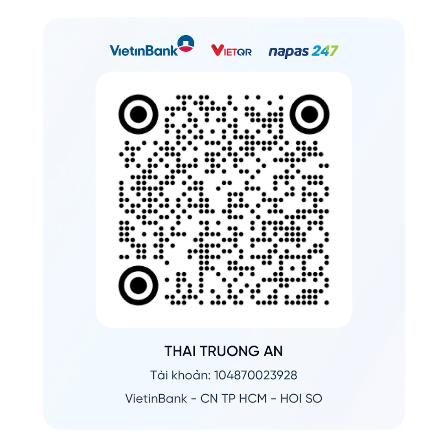 Mã QR VietinBank của THAI TRUONG AN, tài khoản 104870023928
